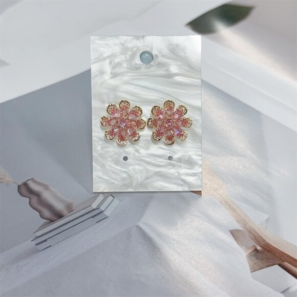 Luxury Pink CZ Flower Stud Earrings for Women in 925 Sterling Silver with Gold P - Picture 6 of 6